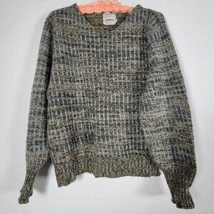 Arrow Womens Wool Mohair Blend Knit Plaid Sweater Gray Yellow Pullover Cozy